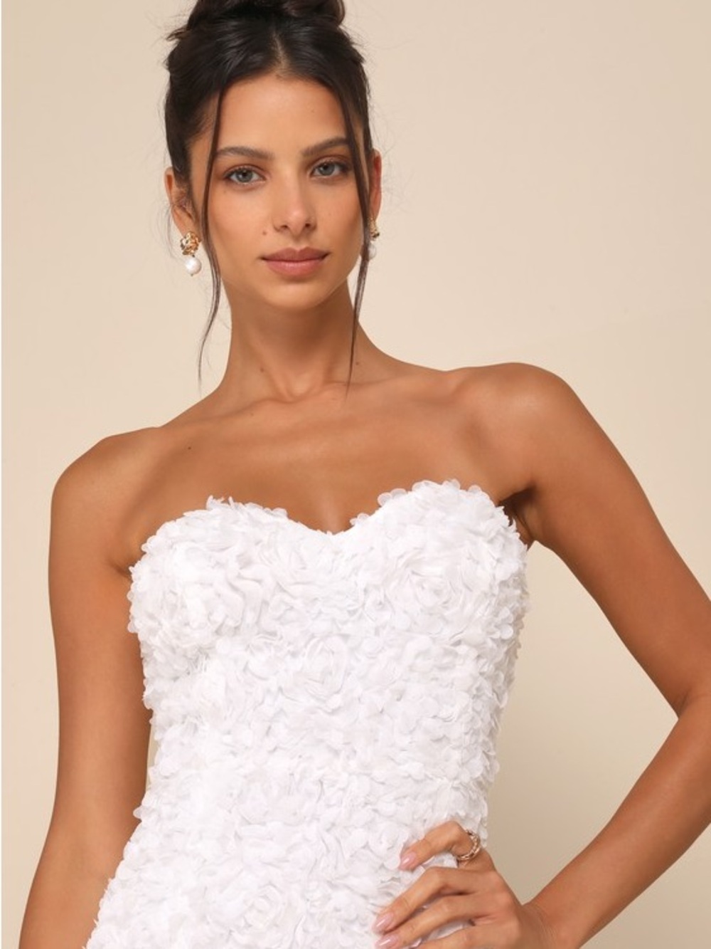 Lulus Gorgeous Mentality 3D Floral Strapless Midi Dress White - Picture 14 of 16